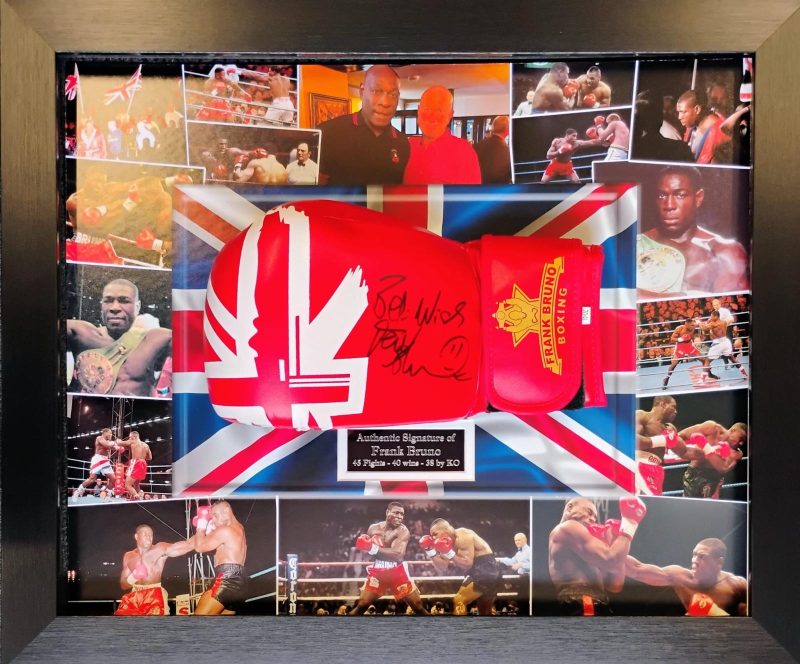 signed glove presentation with picture of you or family member and frank bruno