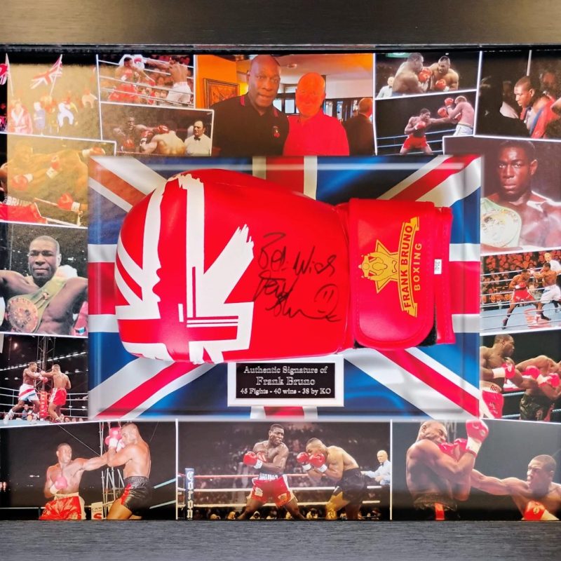 signed glove presentation with picture of you or family member and frank bruno